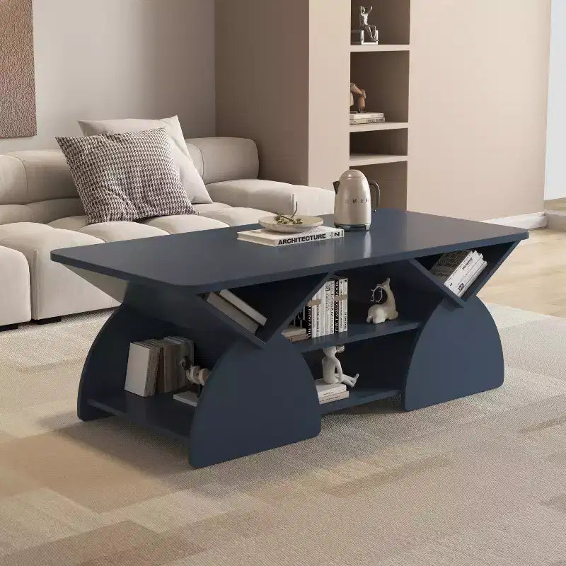 Tavolino Rettangolare, Rettangolare Arrotondato, Ripiani Aperti, Facile Montaggio, Struttura Robusta, Design Geometrico Moderno per Soggiorni e Sale Ricevimento