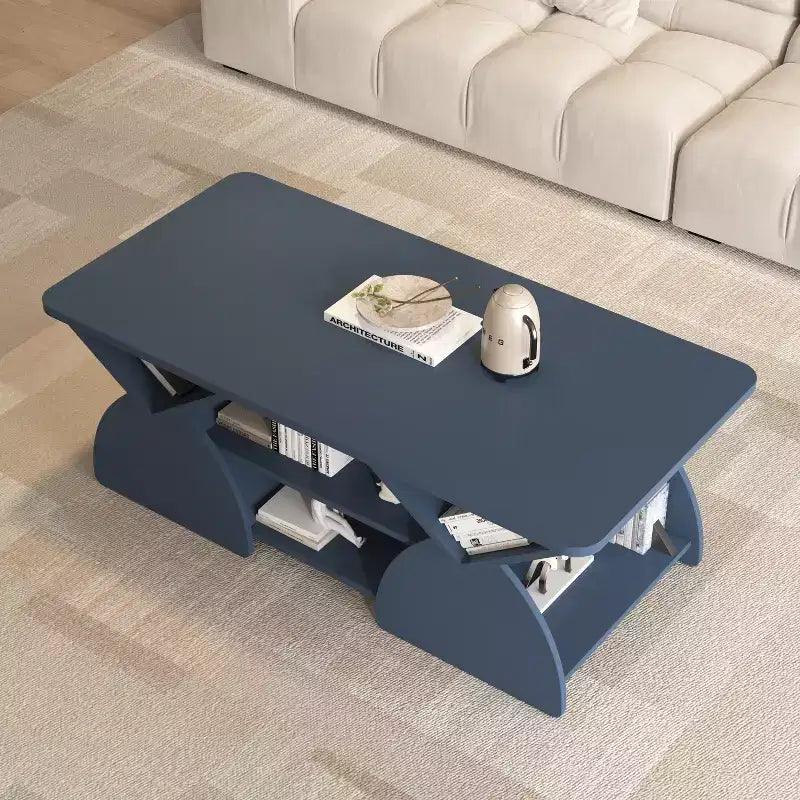 Tavolino Rettangolare, Rettangolare Arrotondato, Ripiani Aperti, Facile Montaggio, Struttura Robusta, Design Geometrico Moderno per Soggiorni e Sale Ricevimento
