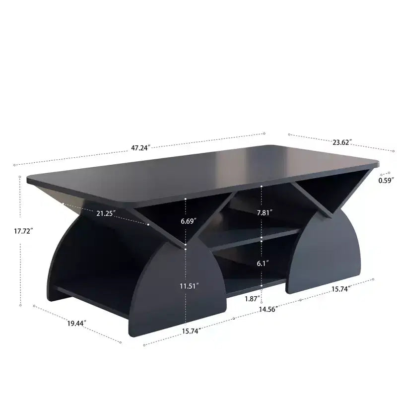 Tavolino Rettangolare, Rettangolare Arrotondato, Ripiani Aperti, Facile Montaggio, Struttura Robusta, Design Geometrico Moderno per Soggiorni e Sale Ricevimento