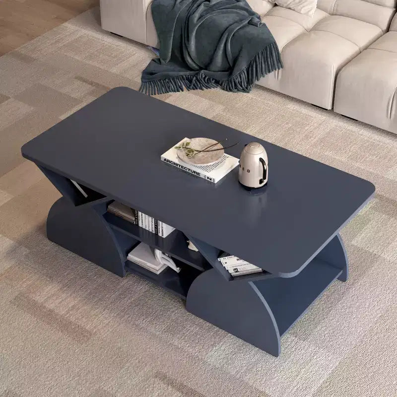 Tavolino Rettangolare, Rettangolare Arrotondato, Ripiani Aperti, Facile Montaggio, Struttura Robusta, Design Geometrico Moderno per Soggiorni e Sale Ricevimento