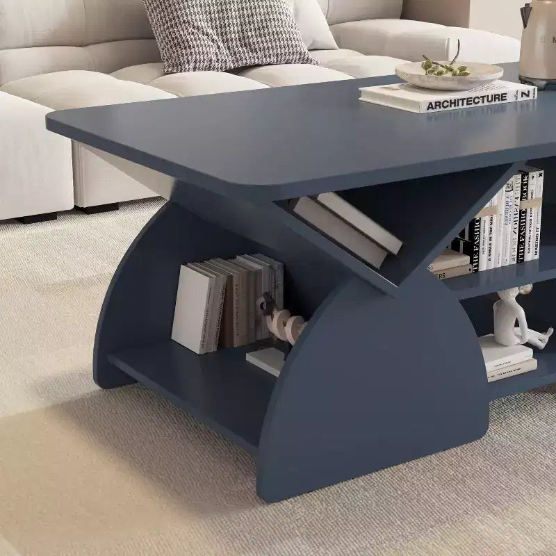 Tavolino Rettangolare, Rettangolare Arrotondato, Ripiani Aperti, Facile Montaggio, Struttura Robusta, Design Geometrico Moderno per Soggiorni e Sale Ricevimento