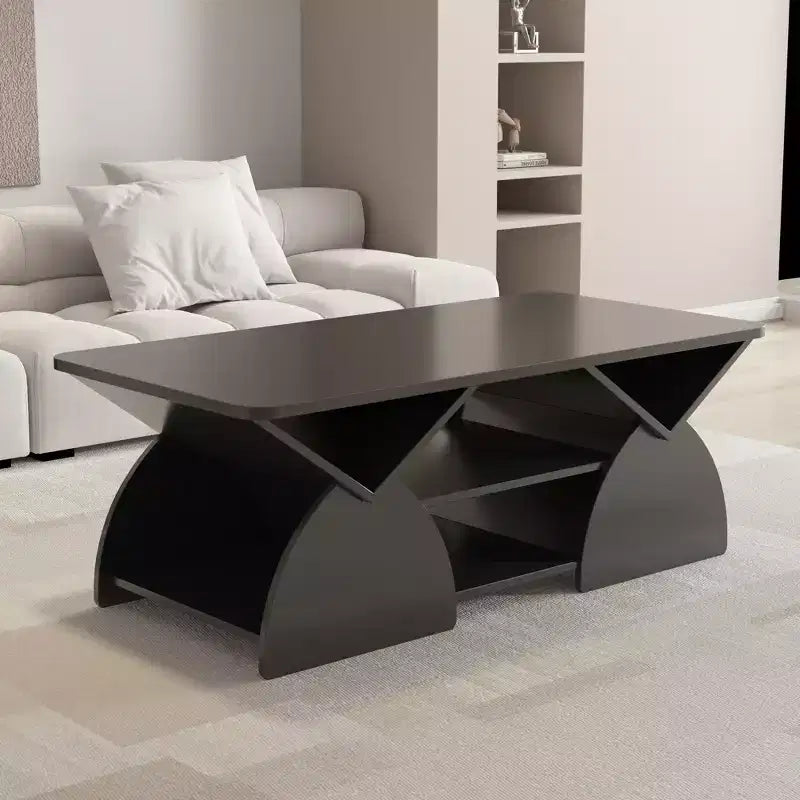 Tavolino Rettangolare, Rettangolare Arrotondato, Ripiani Aperti, Facile Montaggio, Struttura Robusta, Design Geometrico Moderno per Soggiorni e Sale Ricevimento