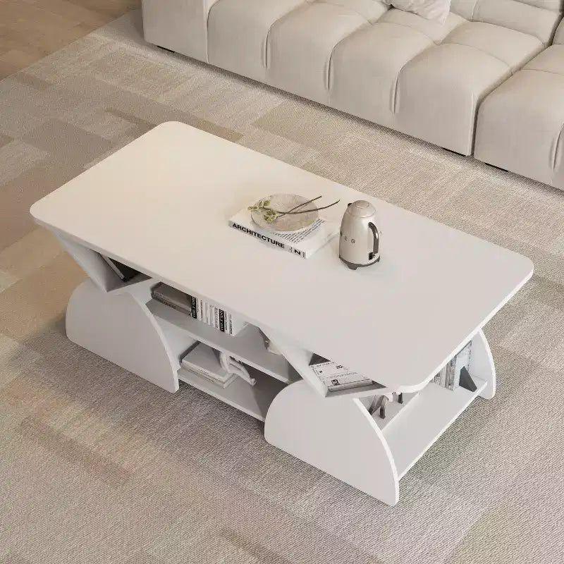 Tavolino Rettangolare, Rettangolare Arrotondato, Ripiani Aperti, Facile Montaggio, Struttura Robusta, Design Geometrico Moderno per Soggiorni e Sale Ricevimento