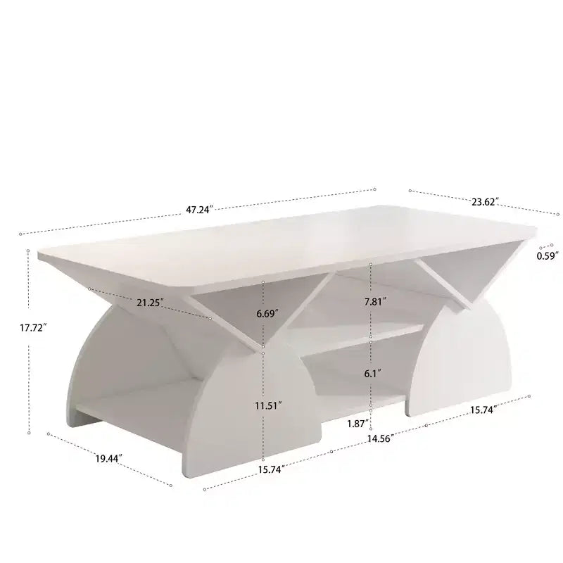 Tavolino Rettangolare, Rettangolare Arrotondato, Ripiani Aperti, Facile Montaggio, Struttura Robusta, Design Geometrico Moderno per Soggiorni e Sale Ricevimento