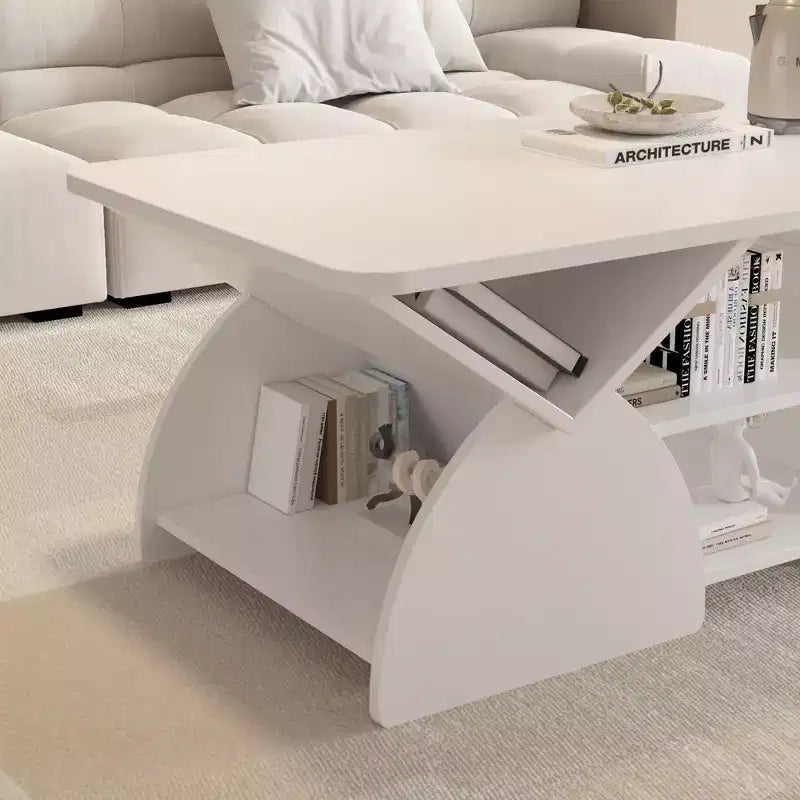 Tavolino Rettangolare, Rettangolare Arrotondato, Ripiani Aperti, Facile Montaggio, Struttura Robusta, Design Geometrico Moderno per Soggiorni e Sale Ricevimento