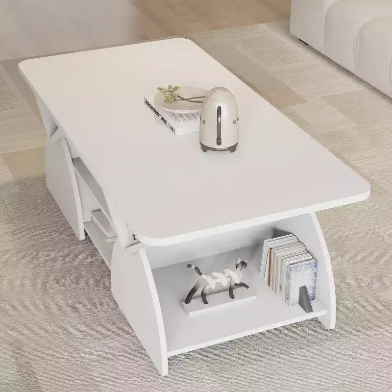 Tavolino Rettangolare, Rettangolare Arrotondato, Ripiani Aperti, Facile Montaggio, Struttura Robusta, Design Geometrico Moderno per Soggiorni e Sale Ricevimento