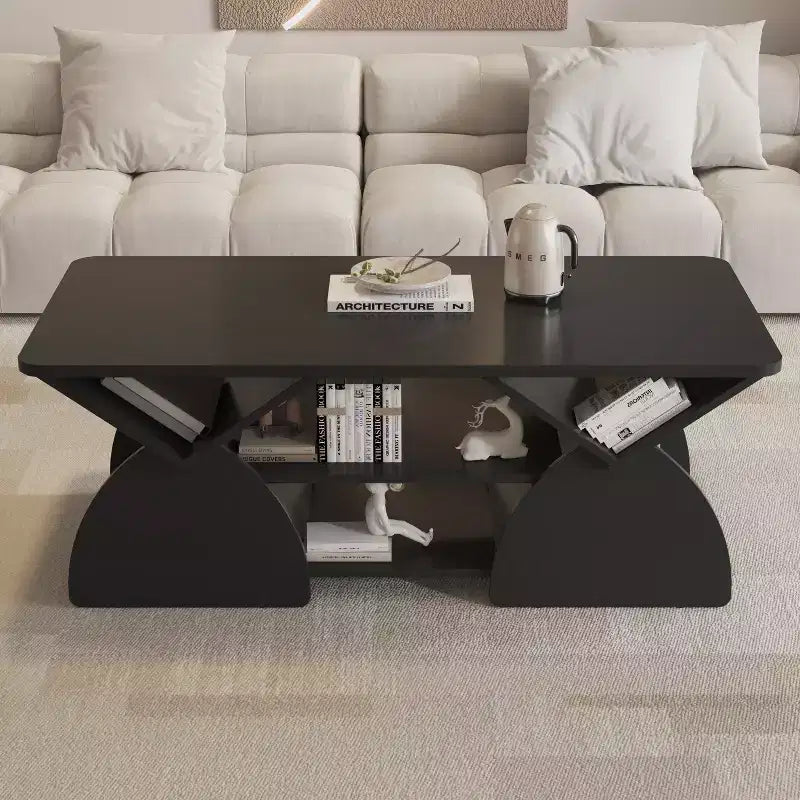 Tavolino Rettangolare, Rettangolare Arrotondato, Ripiani Aperti, Facile Montaggio, Struttura Robusta, Design Geometrico Moderno per Soggiorni e Sale Ricevimento