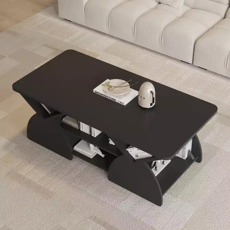 Tavolino Rettangolare, Rettangolare Arrotondato, Ripiani Aperti, Facile Montaggio, Struttura Robusta, Design Geometrico Moderno per Soggiorni e Sale Ricevimento