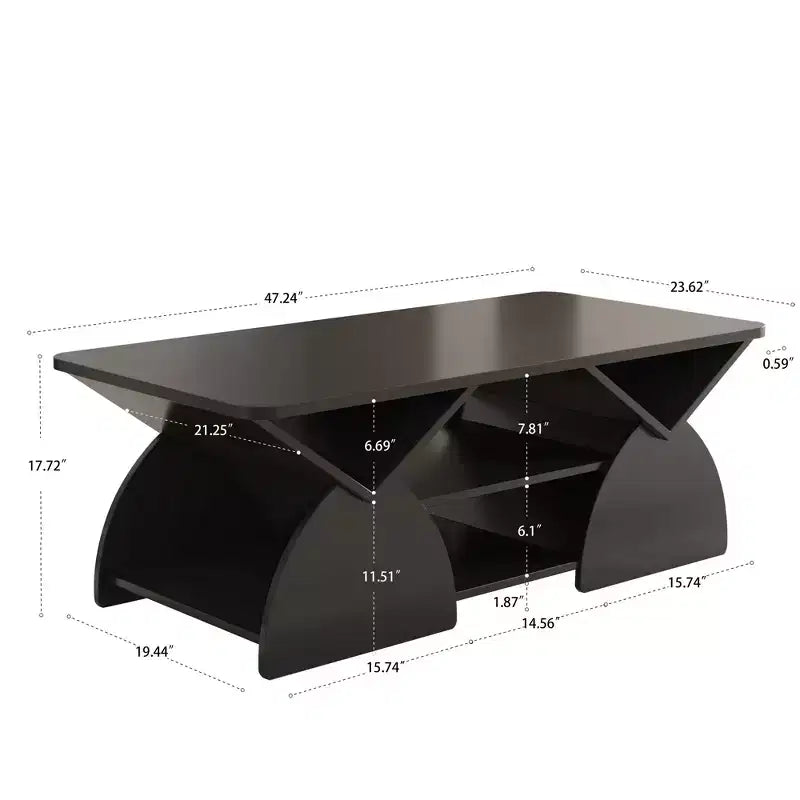 Tavolino Rettangolare, Rettangolare Arrotondato, Ripiani Aperti, Facile Montaggio, Struttura Robusta, Design Geometrico Moderno per Soggiorni e Sale Ricevimento