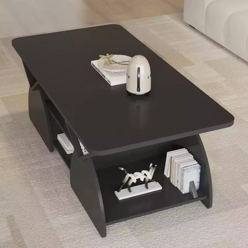 Tavolino Rettangolare, Rettangolare Arrotondato, Ripiani Aperti, Facile Montaggio, Struttura Robusta, Design Geometrico Moderno per Soggiorni e Sale Ricevimento
