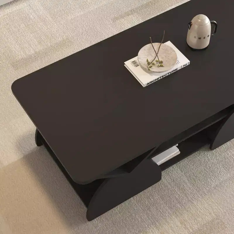Tavolino Rettangolare, Rettangolare Arrotondato, Ripiani Aperti, Facile Montaggio, Struttura Robusta, Design Geometrico Moderno per Soggiorni e Sale Ricevimento