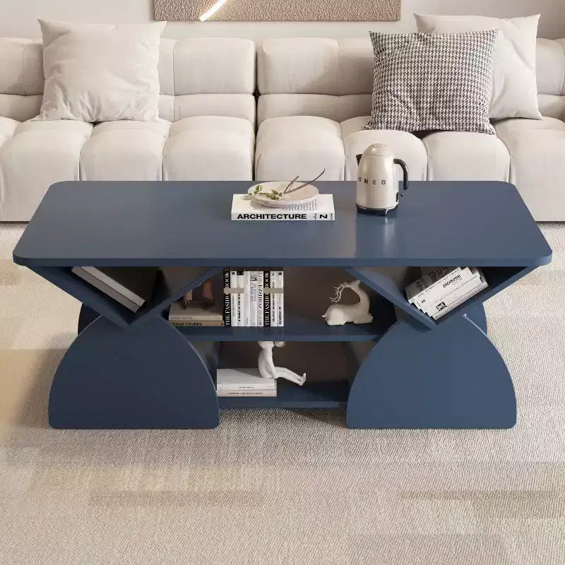 Tavolino Rettangolare, Rettangolare Arrotondato, Ripiani Aperti, Facile Montaggio, Struttura Robusta, Design Geometrico Moderno per Soggiorni e Sale Ricevimento