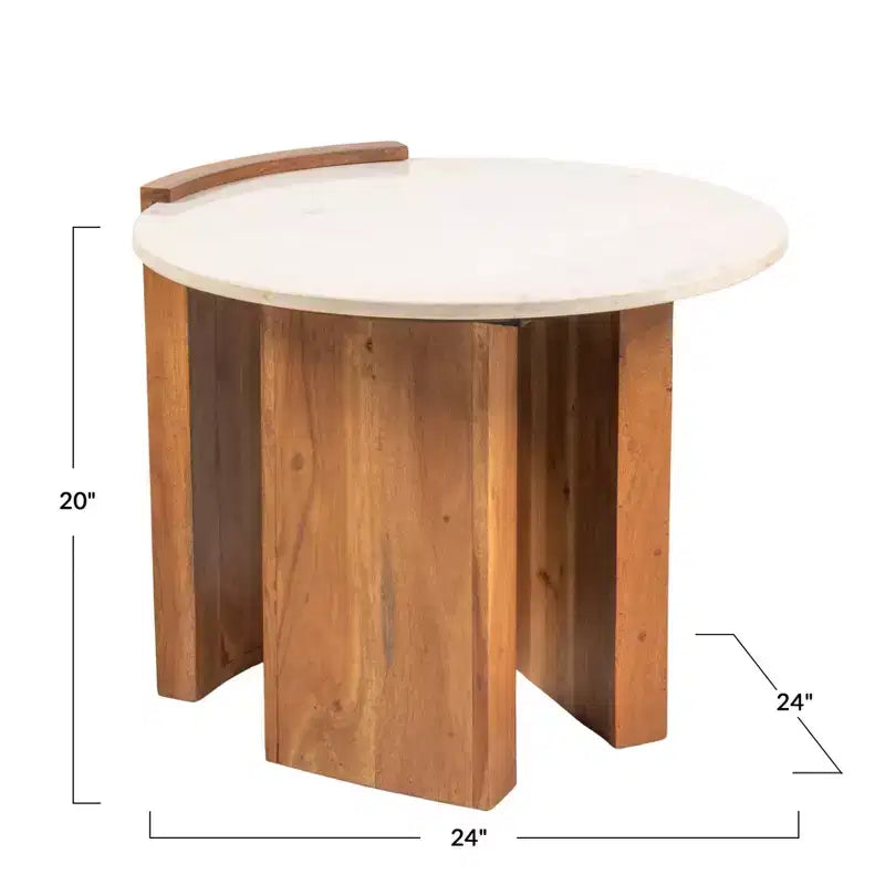 Tavolino Semichiuso Rotondo Storied Home in Marmo e Legno di Mango con Finitura Naturale