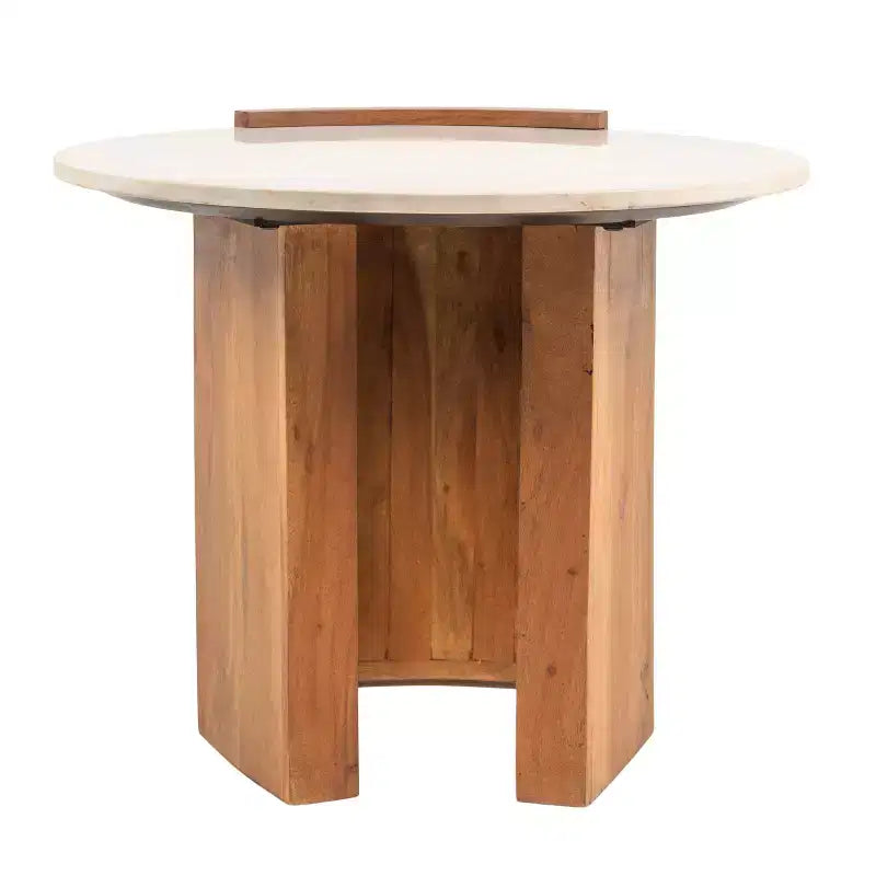 Tavolino Semichiuso Rotondo Storied Home in Marmo e Legno di Mango con Finitura Naturale
