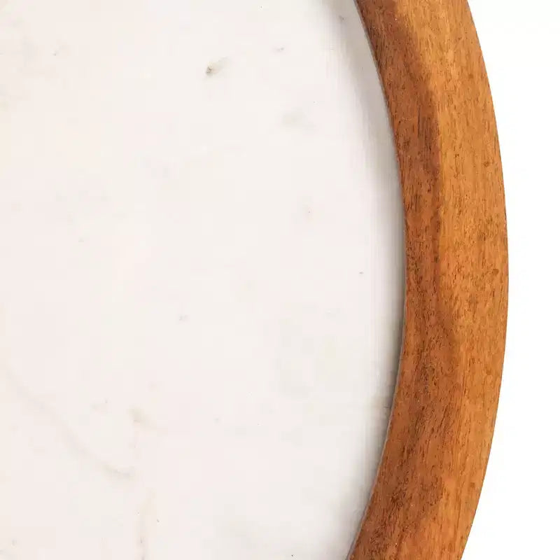Tavolino Semichiuso Rotondo Storied Home in Marmo e Legno di Mango con Finitura Naturale