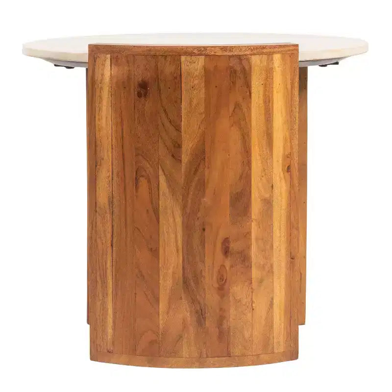 Tavolino Semichiuso Rotondo Storied Home in Marmo e Legno di Mango con Finitura Naturale