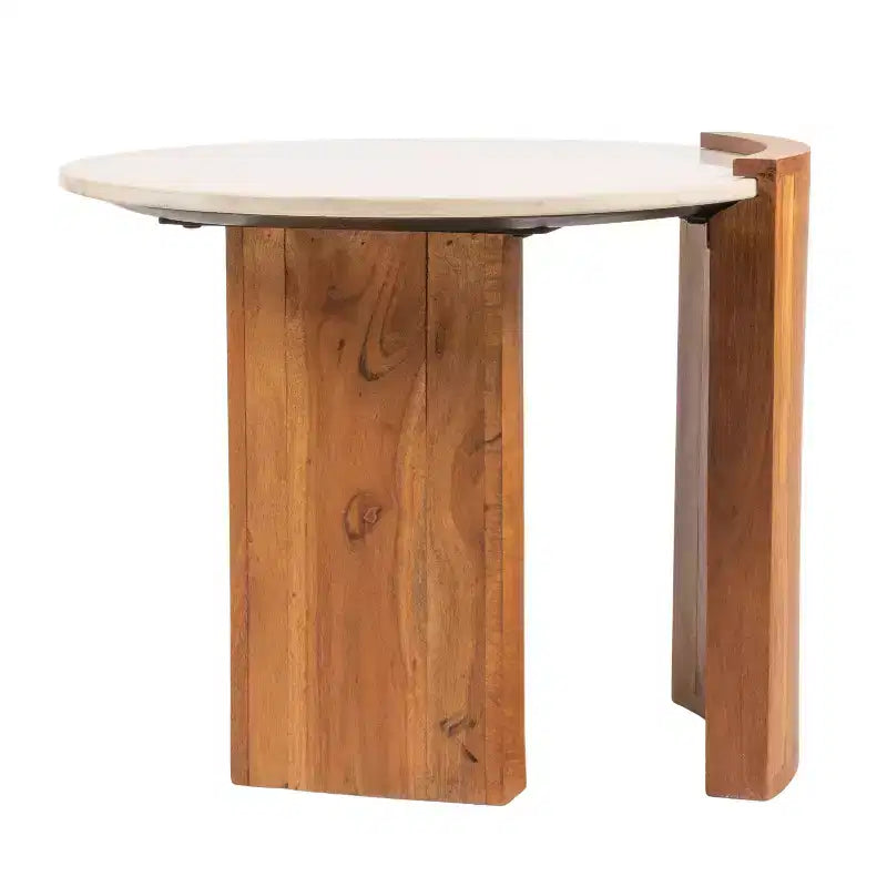 Tavolino Semichiuso Rotondo Storied Home in Marmo e Legno di Mango con Finitura Naturale