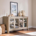 Credenza con ante scorrevoli in vetro, finitura mango invecchiato