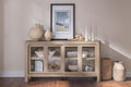 Credenza con ante scorrevoli in vetro, finitura mango invecchiato