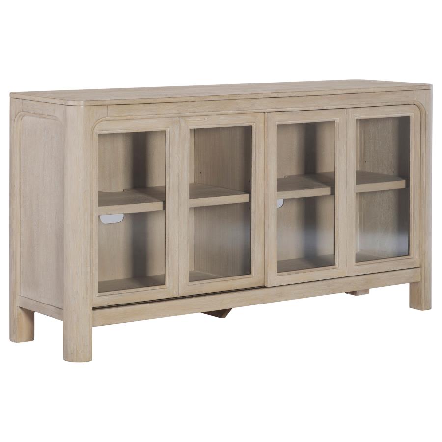Credenza con ante scorrevoli in vetro, finitura mango invecchiato