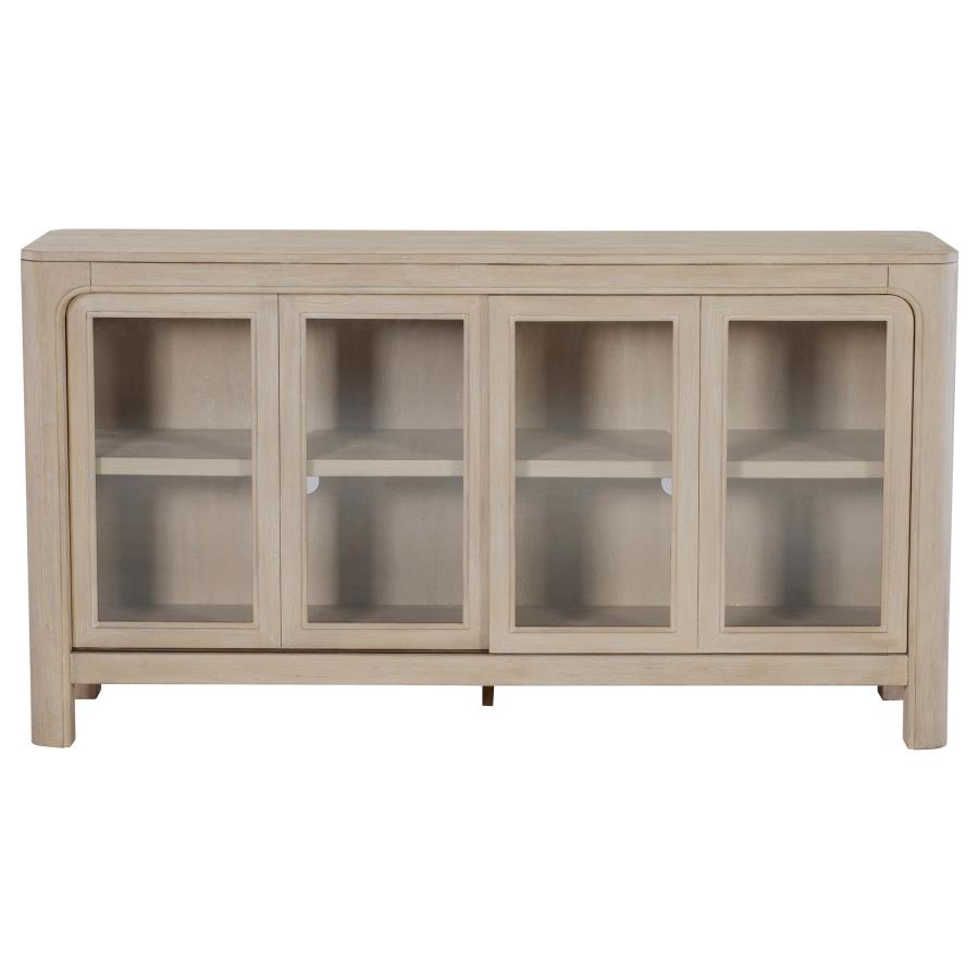 Credenza con ante scorrevoli in vetro, finitura mango invecchiato