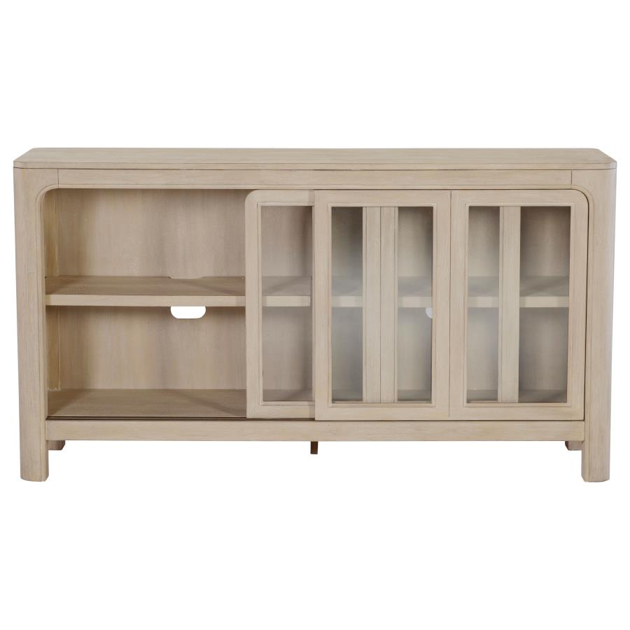 Credenza con ante scorrevoli in vetro, finitura mango invecchiato