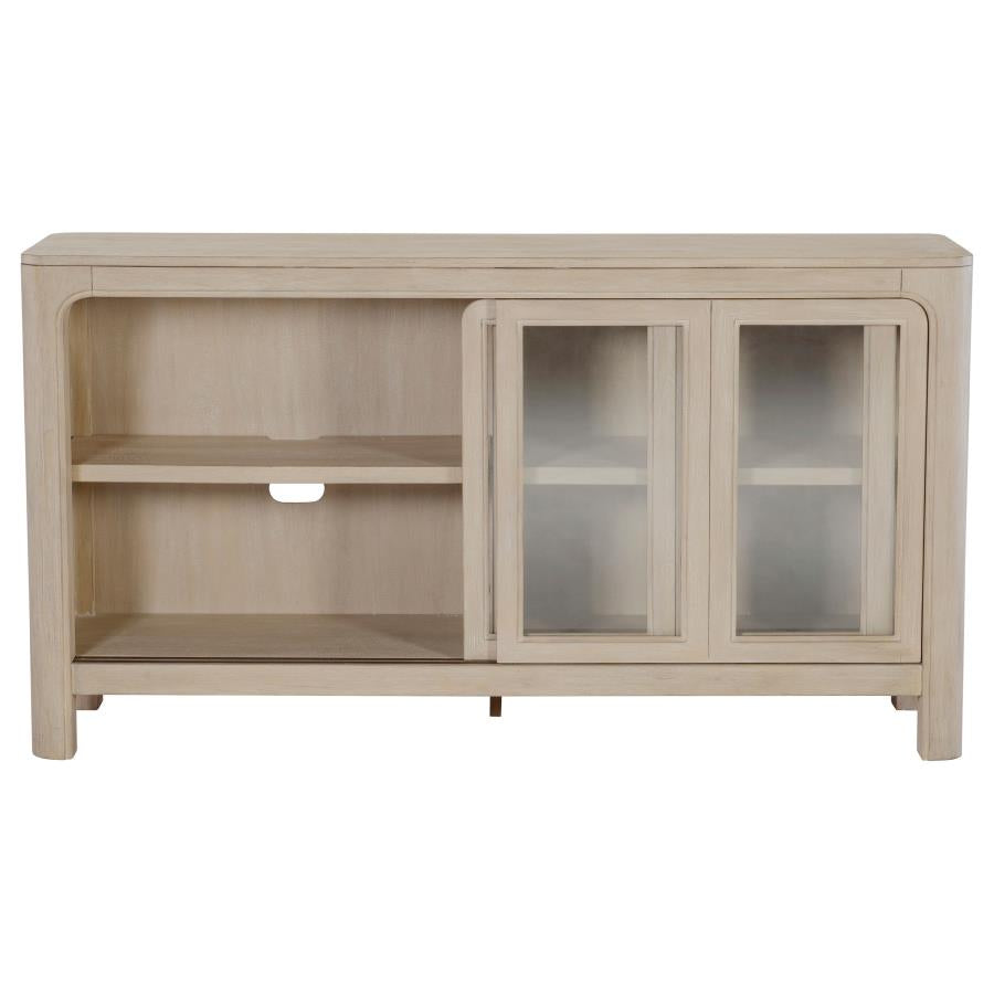 Credenza con ante scorrevoli in vetro, finitura mango invecchiato