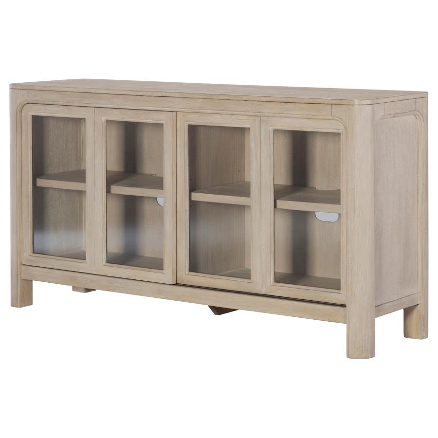 Credenza con ante scorrevoli in vetro, finitura mango invecchiato