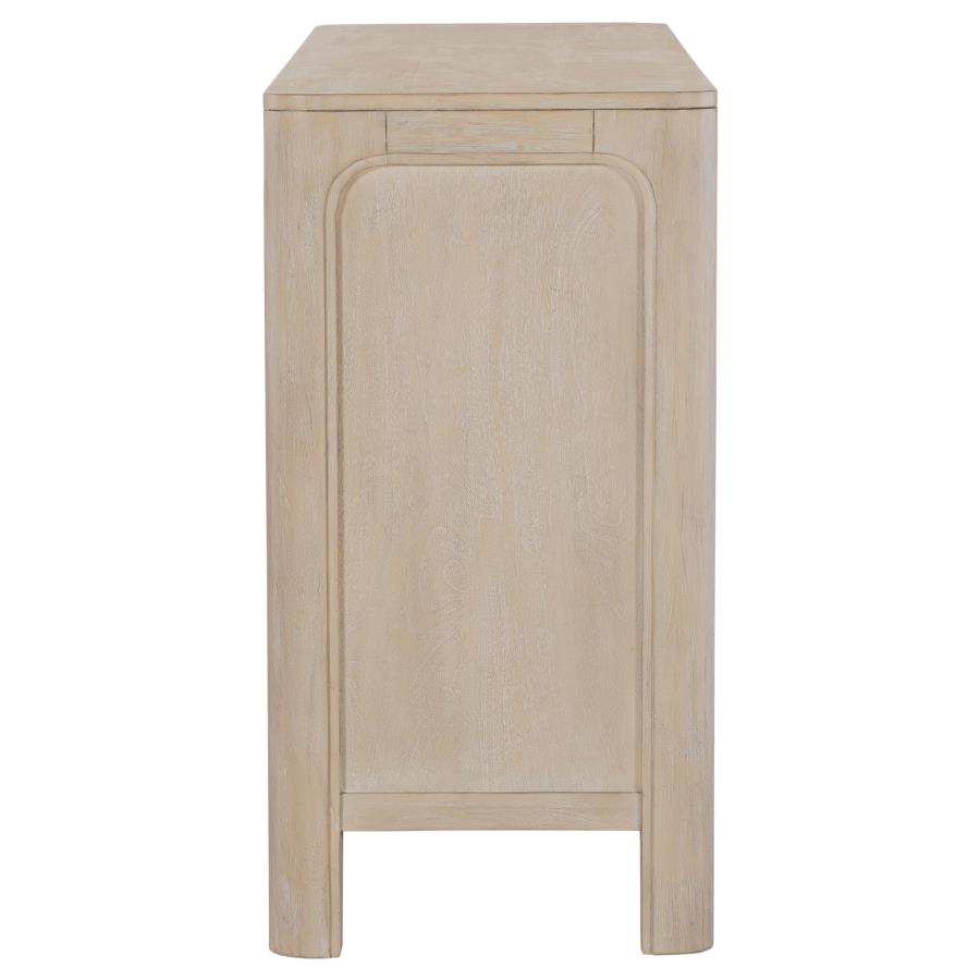 Credenza con ante scorrevoli in vetro, finitura mango invecchiato