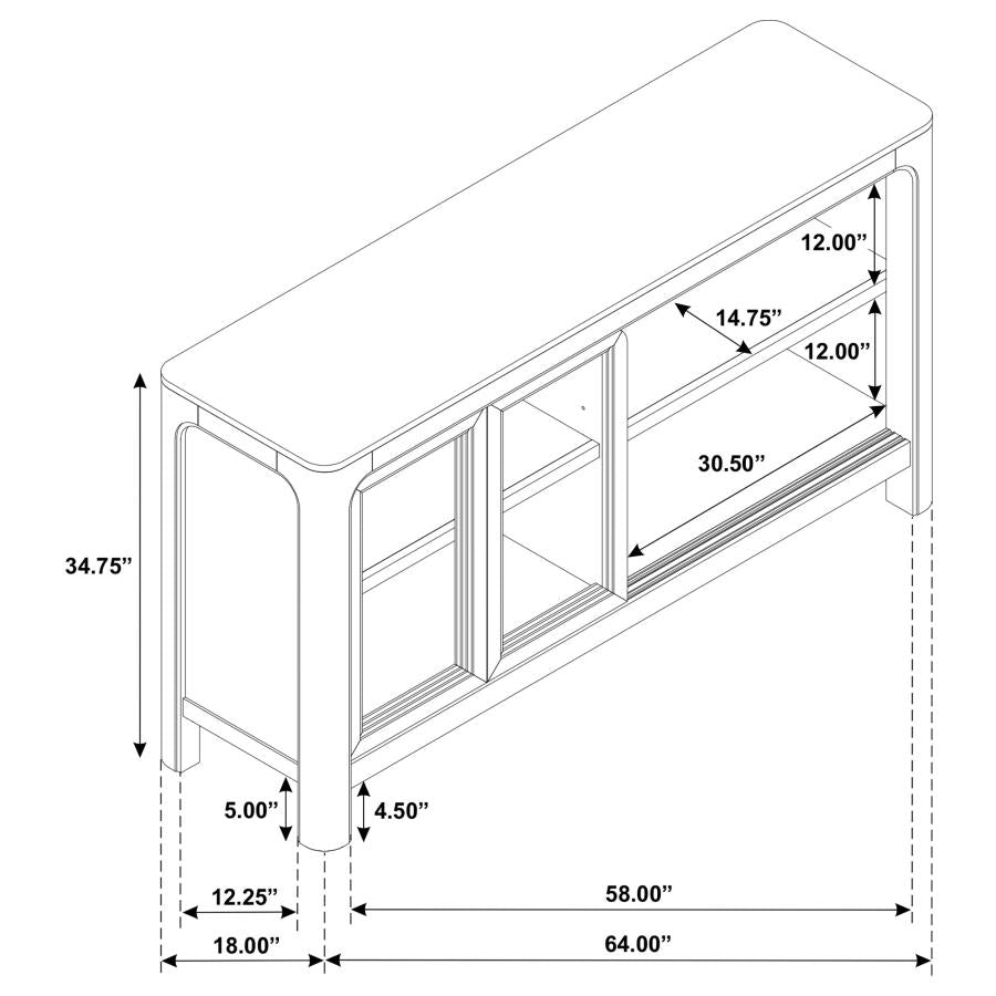 Credenza con ante scorrevoli in vetro, finitura mango invecchiato