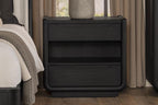 Comodino a 2 cassetti con mensola LED e porte USB, Nero Brunito