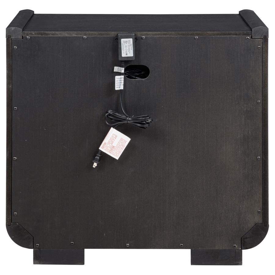 Comodino a 2 cassetti con mensola LED e porte USB, Nero Brunito