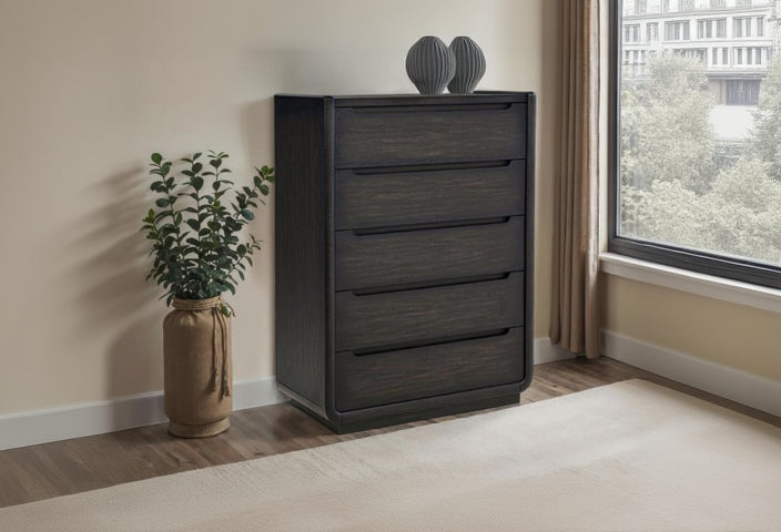 Comò da camera a 5 cassetti nero brunito con cassetti a chiusura ammortizzata