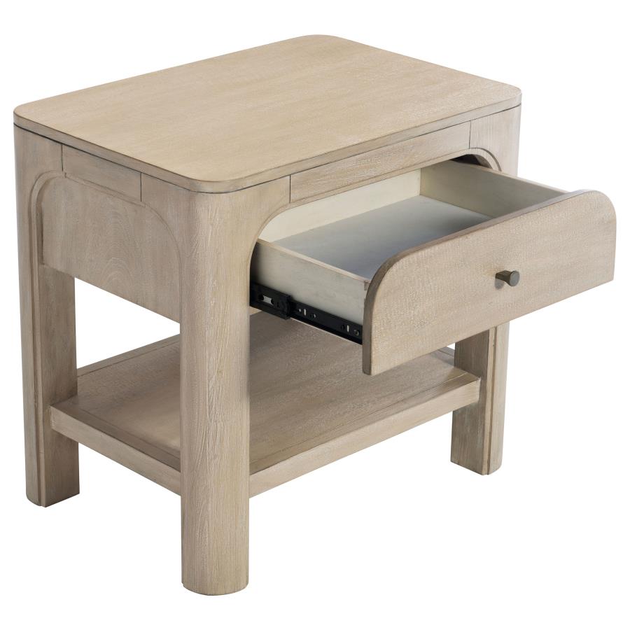 Comodino a 1 cassetto con porte USB, finitura mango invecchiato