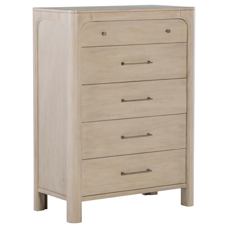 Cassettiera a 5 cassetti per camera da letto in legno di mango anticato con scomparto segreto