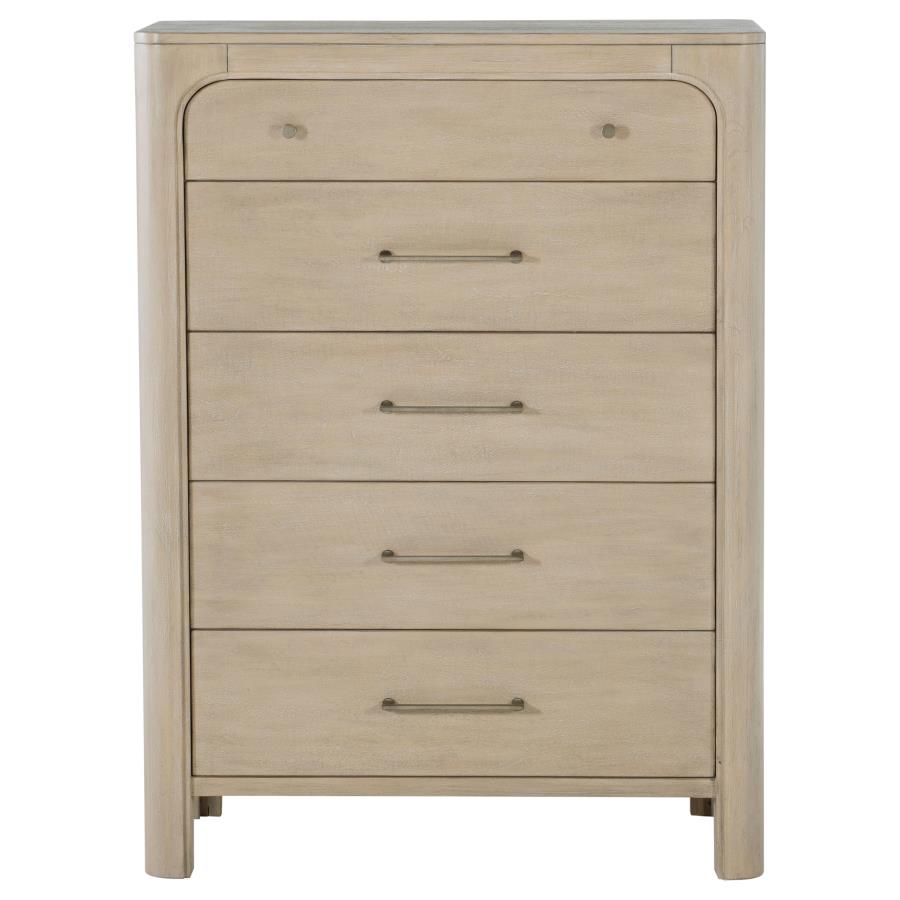 Cassettiera a 5 cassetti per camera da letto in legno di mango anticato con scomparto segreto