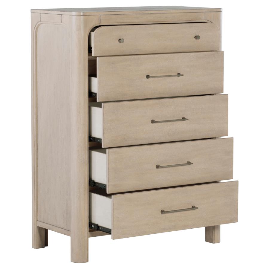 Cassettiera a 5 cassetti per camera da letto in legno di mango anticato con scomparto segreto