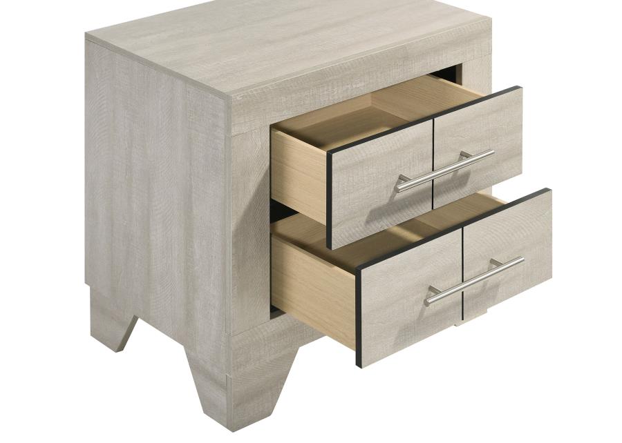Comodino a 2 cassetti finitura crema rustica maniglie nichel lucido