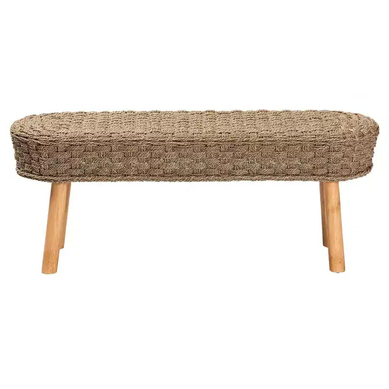 Panca decorativa Denver in legno di acacia ed erba marina, marrone chiaro/marrone naturale: Mobile artigianale per ingresso