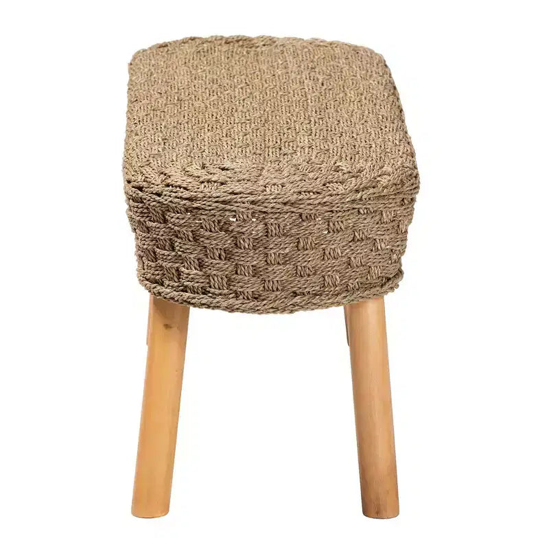 Panca decorativa Denver in legno di acacia ed erba marina, marrone chiaro/marrone naturale: Mobile artigianale per ingresso