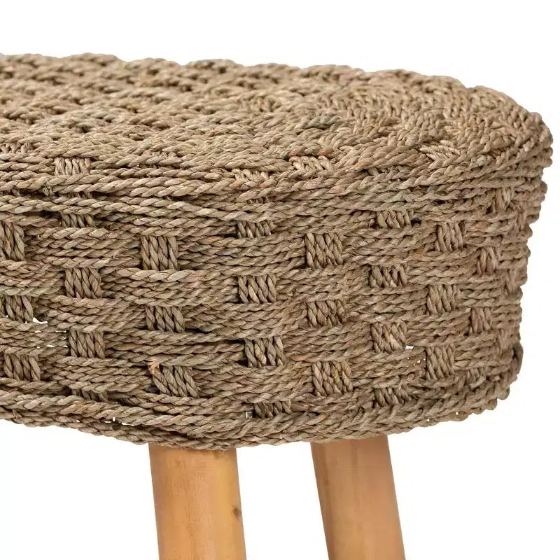 Panca decorativa Denver in legno di acacia ed erba marina, marrone chiaro/marrone naturale: Mobile artigianale per ingresso