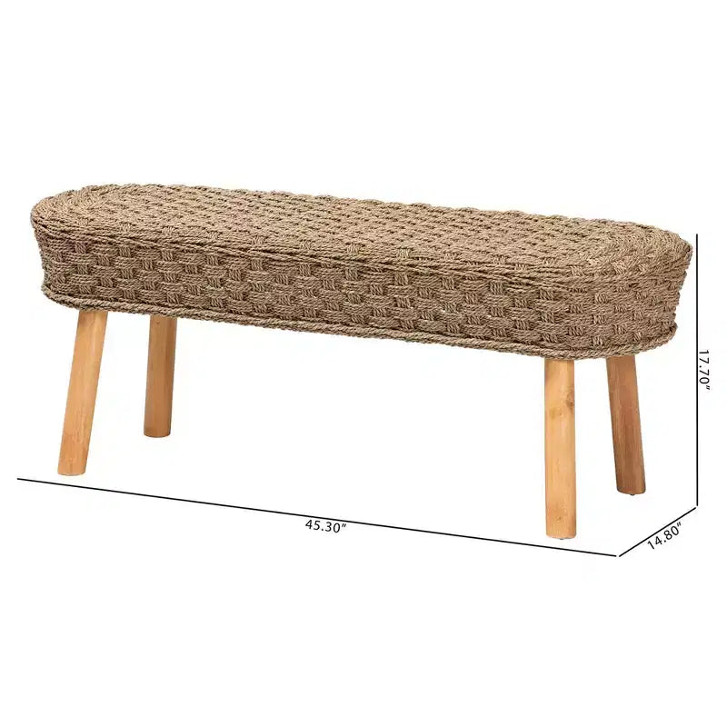 Panca decorativa Denver in legno di acacia ed erba marina, marrone chiaro/marrone naturale: Mobile artigianale per ingresso