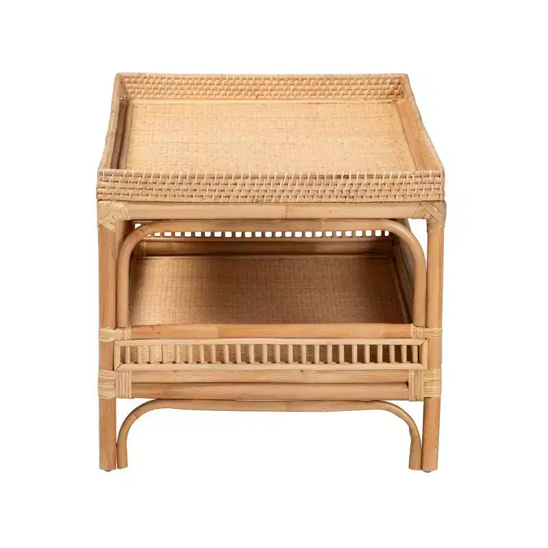 Tavolino da caffè Lombok in rattan naturale: 50 cm di altezza, nessun assemblaggio richiesto, base dal design a forma, 8 kg