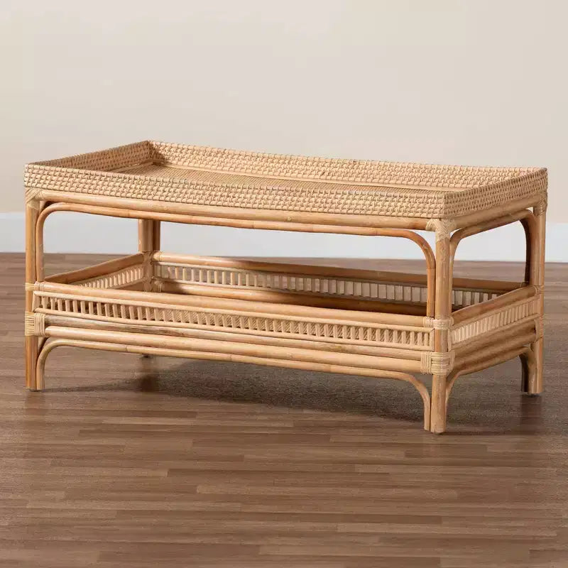 Tavolino da caffè Lombok in rattan naturale: 50 cm di altezza, nessun assemblaggio richiesto, base dal design a forma, 8 kg