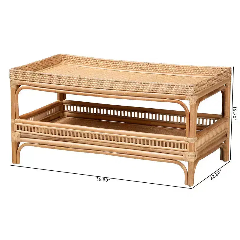 Tavolino da caffè Lombok in rattan naturale: 50 cm di altezza, nessun assemblaggio richiesto, base dal design a forma, 8 kg