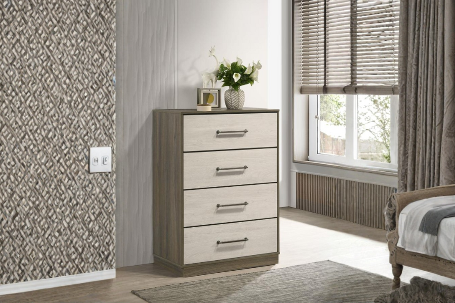 Cassettiera a 4 cassetti Rovere Grigio Melaminico Bicolore Base Sospesa