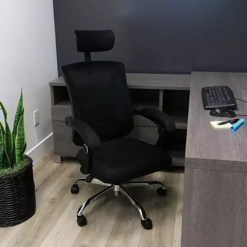Sedia da Ufficio Girevole Ergonomica in Rete Nera con Poggiatesta Regolabile
