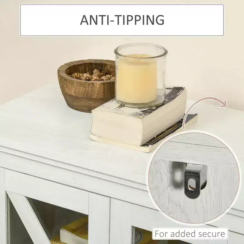 Credenza rustica da cucina, credenza con ante in vetro, mobile TV con ripiano regolabile per sala da pranzo