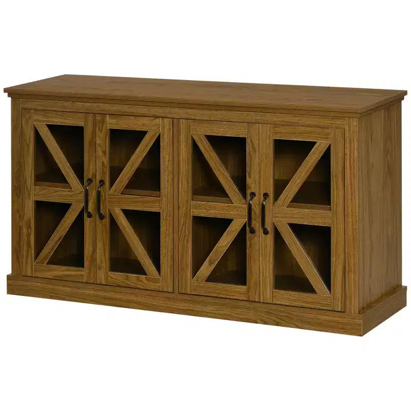 Credenza rustica da cucina, credenza con ante in vetro, mobile TV con ripiano regolabile per sala da pranzo