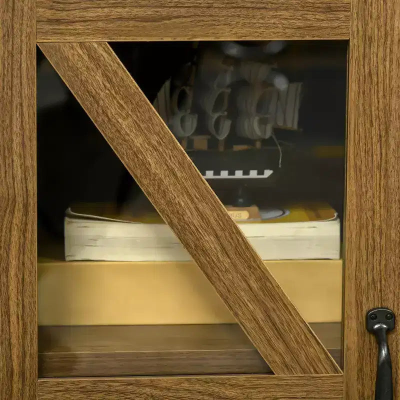 Credenza rustica da cucina, credenza con ante in vetro, mobile TV con ripiano regolabile per sala da pranzo